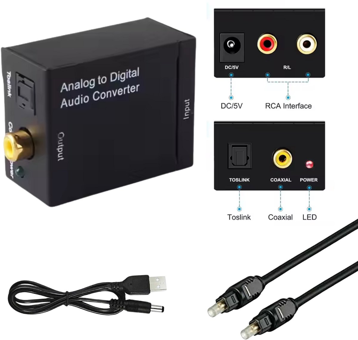 Delmark Analoog naar Digitaal Audio Converter – RCA naar Toslink & Coax - 48 kHz - Geschikt voor (spel)computers, HiFi-systemen en AV-installaties