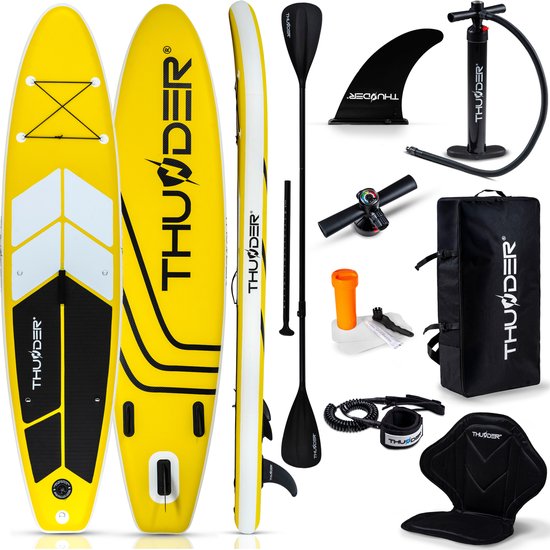 THUNDER® SUP Board | COAST-YELLOW | 320x75x15cm | Opblaasbaar Paddle Board | Max. 150 kg | Complete Set | Wit-Geel |