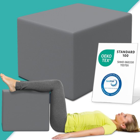 Cube orthopédique ELONEO - Rehausseur de jambes et siège pour étirements et Détente, soutien du dos, de la colonne vertébrale et de la posture, housse lavable, 40 x 50 x 50 cm