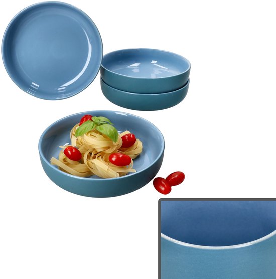 Set de 4 assiettes creuses en faïence Jasper bleu océan - 414387