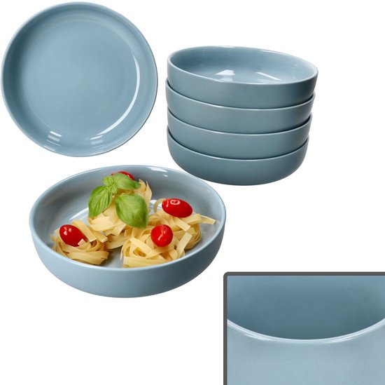 Set de 6 assiettes creuses en grès gris-bleu Jasper - 414226