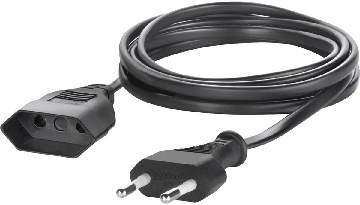 Sygonix SY-5042686 Stroom Verlengkabel Zwart 5.00 m H03VVH2-F 2X 0,75 mm²