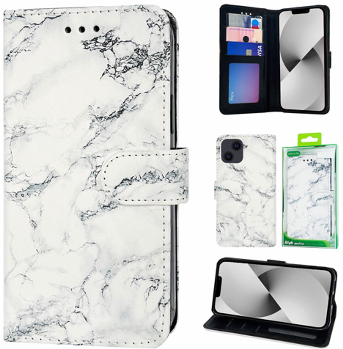 Telefoonhoesje Geschikt voor iPhone 16 - Bookcase - Marmer Printje - Ruimte voor 3 pasjes