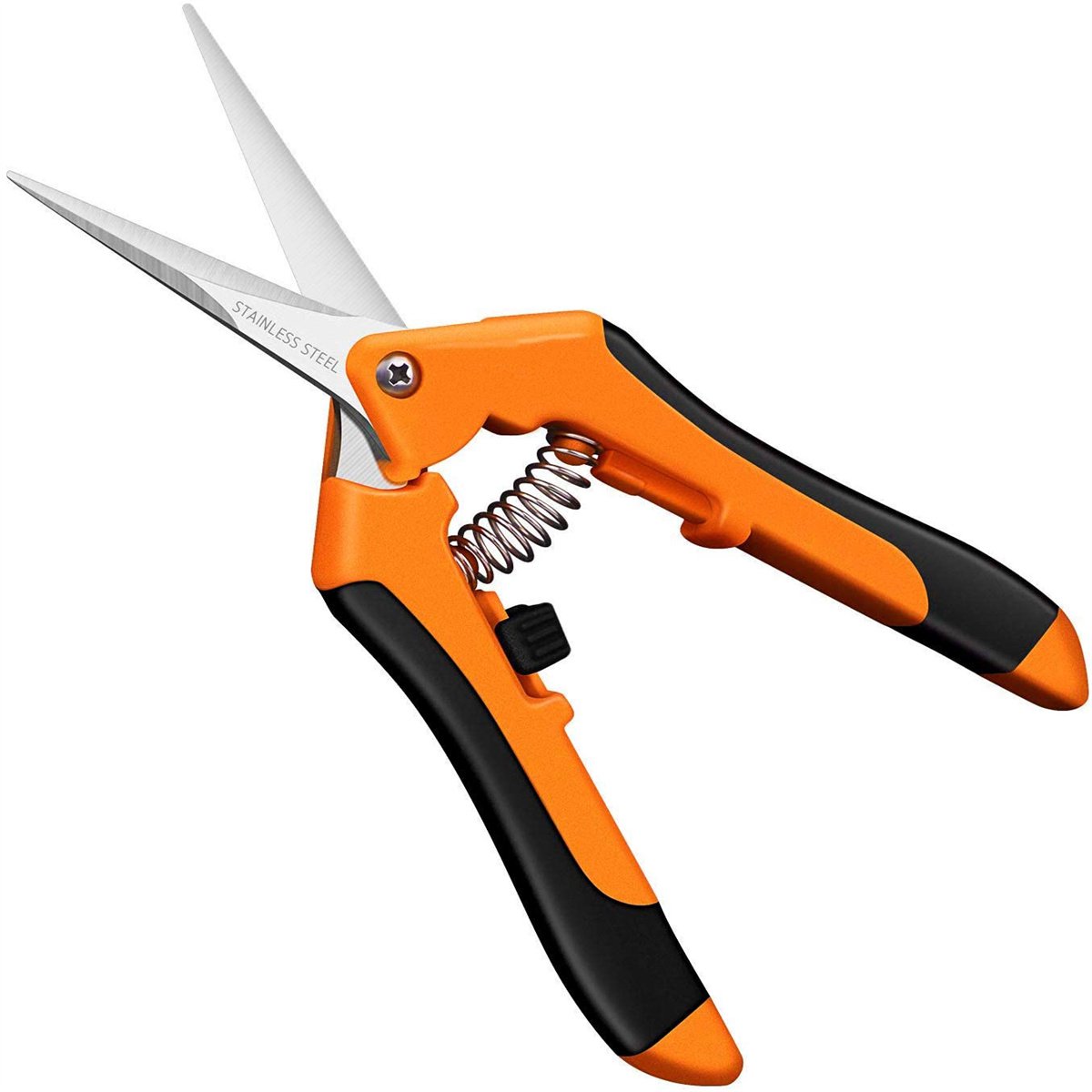 Tuin Snoeischaar - Roestvrijstalen Bladen - Nauwkeurig Snoeien - Tuinonderhoud - Met Veermechanisme - Voor Links & Rechts - Micropunt - Oranje - 16.5cm - 1 stuk