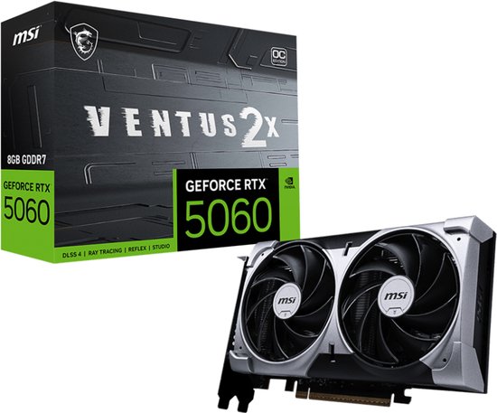 MSI NVIDIA GeForce RTX 5060 8G VENTUS 2X OC - Videokaart - 8GB - GDDR7 - PCIe 5.0 - 1x HDMI 2.1b - 3x DisplayPort 2.1a