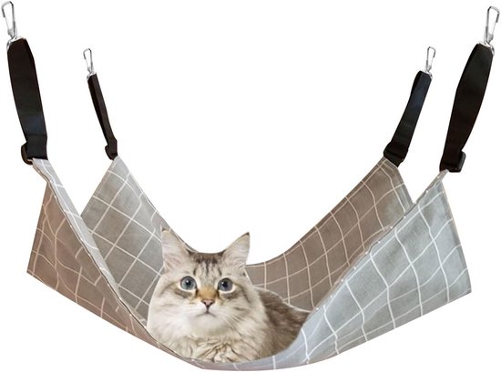 Hangmat voor katten - hangend huisdierbed - 1 stuk - hangmat voor huisdieren - hangmat voor kattenkooi - hangmat voor huisdierenkooi - kattenbed - ademend - haakhangmat voor katten - schommelkattenhangbed - Grijs - M