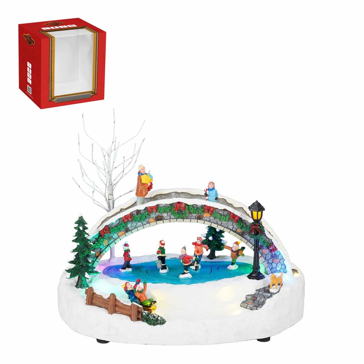 Luville Kerstdorp Ice skating - 29x17x21 cm - Polyresin - Wit