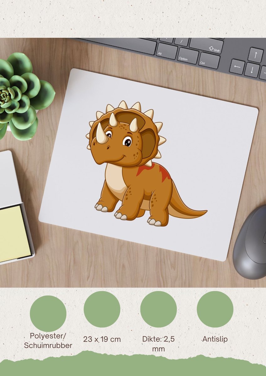 Akyol - triceratops Muismat - Dinosaurus - dinoliefhebber - t-rex - prehistorie - 23 bij 19 cm
