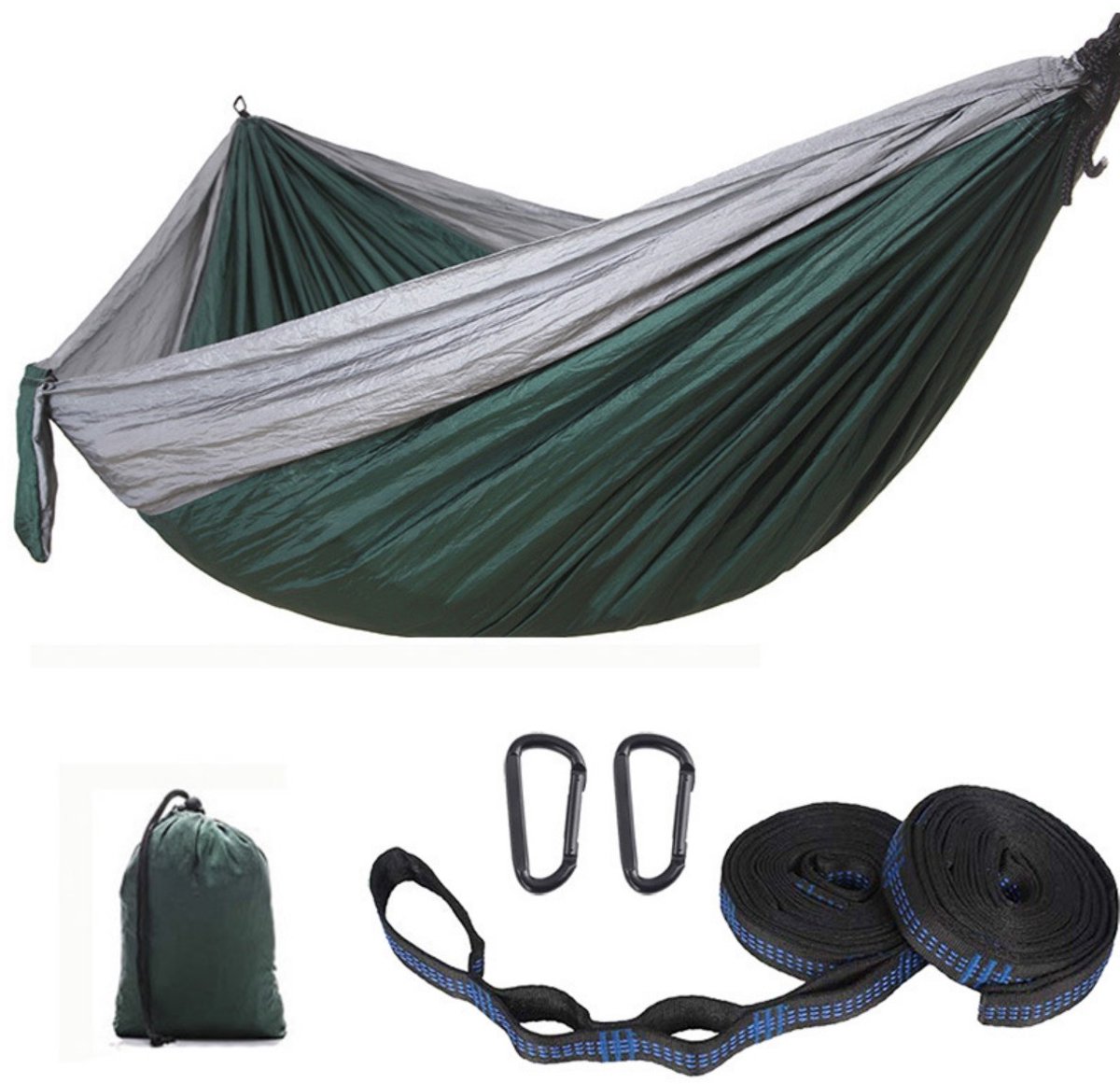 Kampeerhangmat - Reishangmat met banden - 1 stuk - Draagbare, ademende hangmat - Geschikt voor tuin, buiten, backpacken, reizen - Buitenhangmat met parachutestof - Enkel, dubbel, kamperen, fietsen, binnen, vrijetijdshangmat - 300 x 200 cm