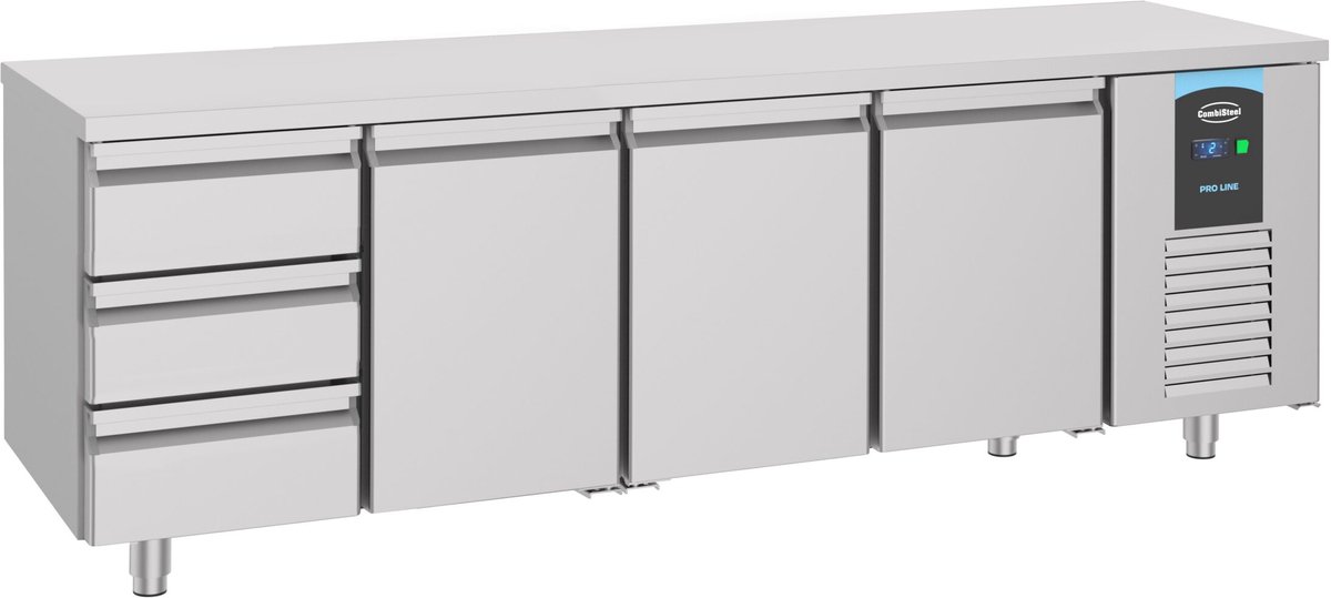 Combisteel Koelwerkbank - ENERGY LINE - Energiezuinig - 632L - 3 Deuren + 3 Laden - -2°C/+8°C - Geforceerd - 2330x700x850mm