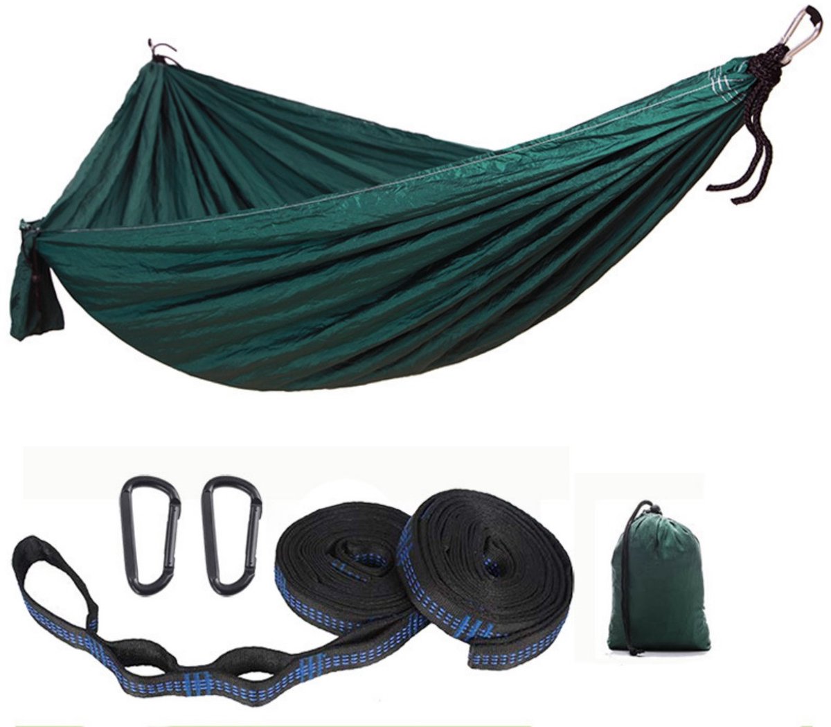 Kampeerhangmat - Reishangmat met banden - 1 stuk - Draagbare, ademende hangmat - Geschikt voor tuin, buiten, backpacken, reizen - Buitenhangmat met parachutestof - Enkel, dubbel, kamperen, fietsen, binnen, vrijetijdshangmat - 270 x 140 cm