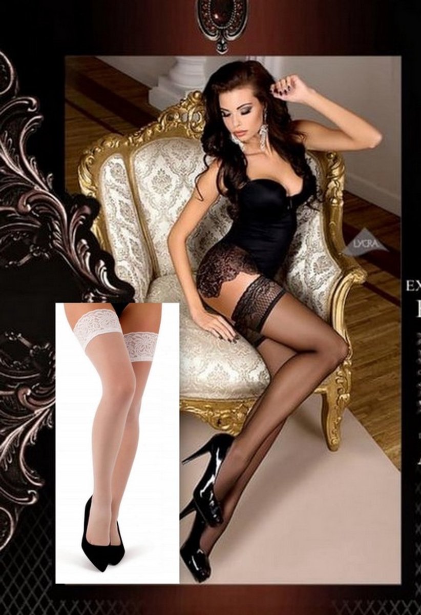 Goedkoopste Studio Collants elegante hold-up kousen met kanten rant- wit L/XL