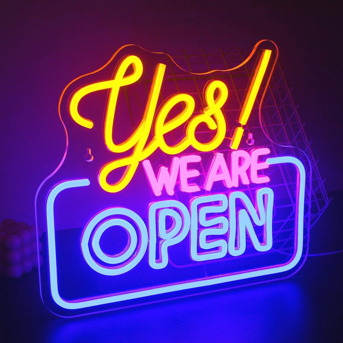 Neonbord Open LED Teken voor Wanddecoratie - Geel, Roze en Blauw
