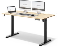 SENSE7 NOJO - Zit Sta Bureau - Elektrisch Verstelbaar - 140 x 70 cm - Computerbureau - Gamingbureau - Elektrische Hoogteverstelling - Geheugenfunctie - Hoofdtelefoonhouder - Kabelopbergsysteem - Wit / Lichtbruin