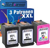 Set van 3x gerecyclede inkt cartridges voor HP 901XL Black & Kleur