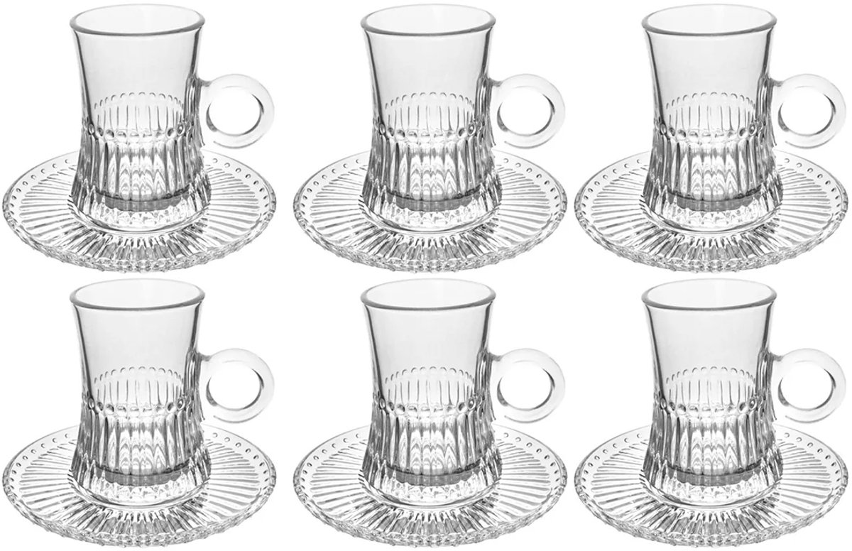 MONOO Turkse Theeglazen met Schoteltje - 125ml - Set van 12