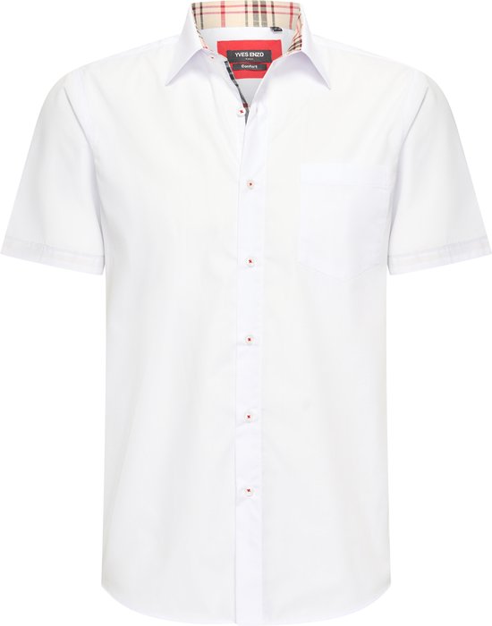 Heren overhemd met borstzak - Korte mouwen - Comfort Fit - Longsleeve Shirt - Maat XL - Wit