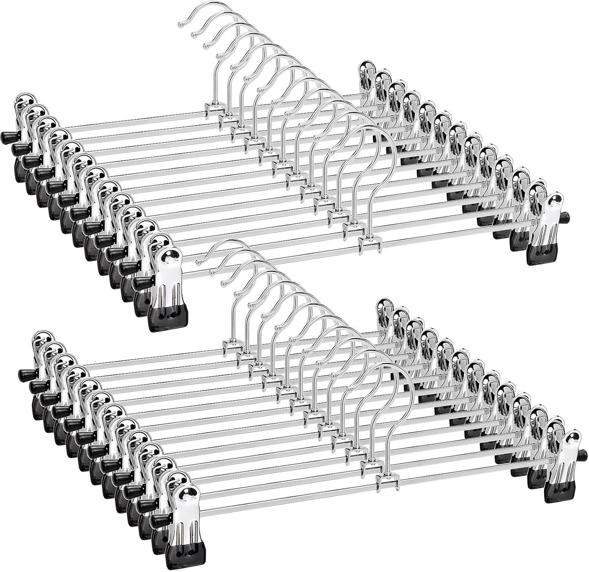 PolkaHome® 10st Verstelbare Kledinghangers – Kleding Hangers - Metalen Broekhangers met Clips – Duurzame Rok- en Jeanshangers – Veilige Grip Hangers voor Kleding – Geschikt voor Detailhandel & Thuisgebruik