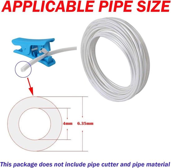 HUAZIZ 10 meter witte koelkastslang, toevoerslang, osmose-slang voor Side by Side koelkast, waterfilter, aquarium, watertoevoerleiding 9,53 mm met slangsnijder