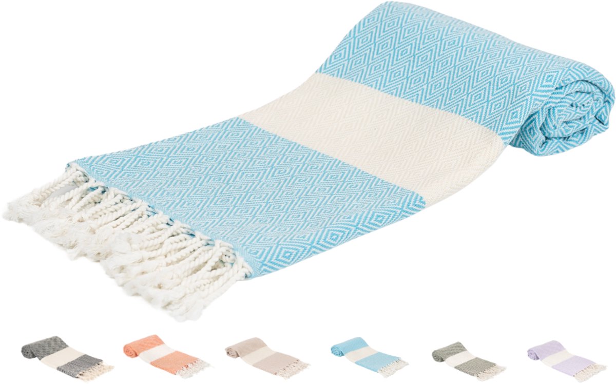 SEPET Hamamdoek Diamond - Turquoise - 460g - Premium kwaliteit - XXL 100 x 200 cm - Groot - Zacht - Licht - Zandvrij - Sneldrogend - %100 Katoen - Pestemal | Stranddoek | Saunadoek | Fouta