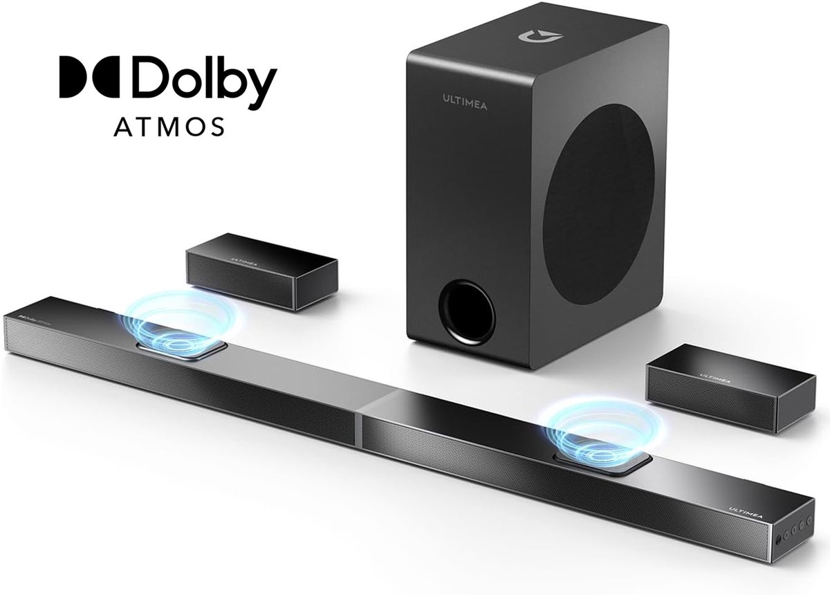ULTIMEA Soundbar met 8" Draadloze Subwoofer, 5.1.2-kanaals Dolby Atmos, 4K HDR, 2 Omhooggerichte Drivers, 520W Soundbar voor tv - Zwart - ULTIMEA - €269,99