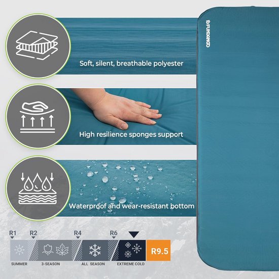 Zachte zelfopblazende slaapmat voor 2 personen, 10 cm dik, campingmat met R-Value 8,7, comfortabel en duurzaam voor buitentent en reizen van Quechua — afbeelding 4