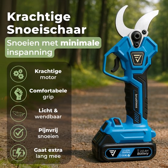 Visaly Elektrische Snoeischaar - 40mm Snijdiameter - Accu Snoeischaar - Takkenschaar - Heggenschaar - Incl. Opbergkoffer, Reserve messen en 2 Accu's van Merkloos	 — afbeelding 2