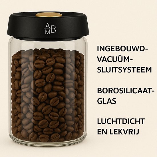 Adore Maison Barista Vacuüm Bewaarpot 500ml – Luchtdichte Koffiebonen Opslag Pot van Borosilicaatglas – Versheidsbehoud en Vochtbestendig