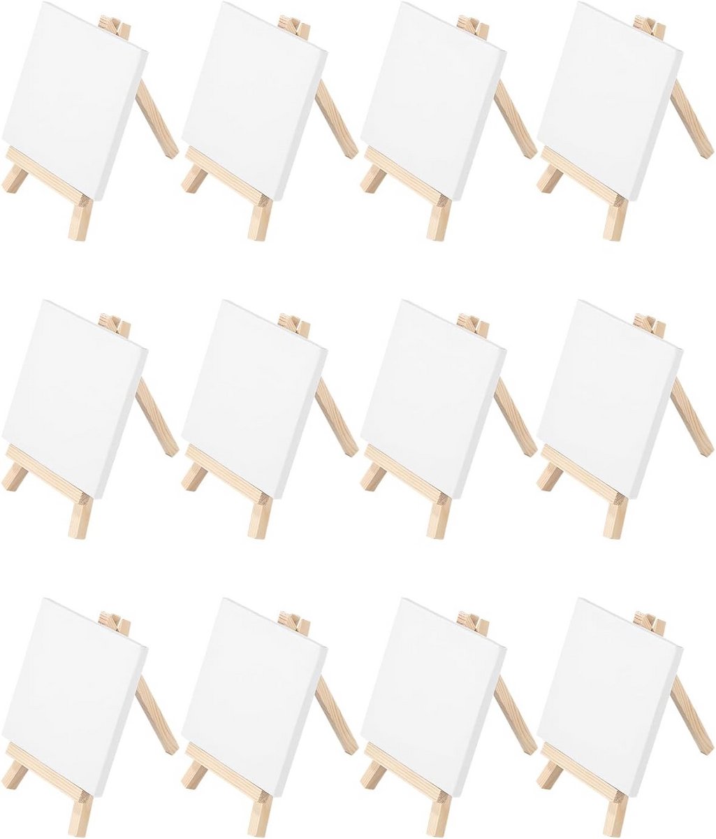 Mini Canvas en Schildersezel Set - 12 Stuks 10x10 cm