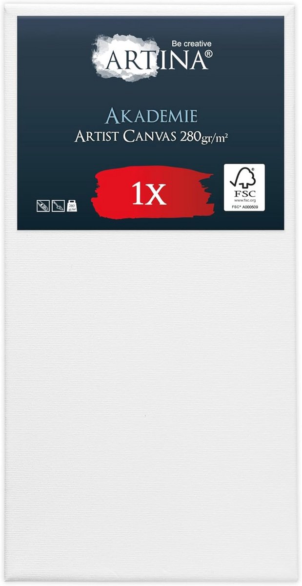Canvas Schildersdoek 50x100 cm - FSC®-gecertificeerd 100% Katoen Spieraam - Set van 280 g/m² Wit Vormvast Zuurvrij