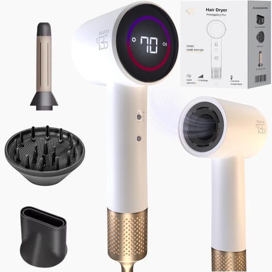 BAESS Föhn met Diffuser - Ionentechnologie - 8 Standen - Haardroger voor Krullen - 110.000RPM - Haarföhn - Airstyler - Hair Dryer - Reisföhn - Ivory