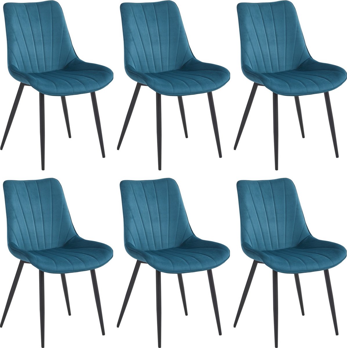 Colenis Lesedi Eetkamerstoel - Set Van 6 - Petrol - Fluweel - Velvet - Industrieel