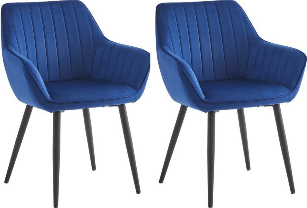 Colenis Luna Eetkamerstoel - Set Van 2 - Blauw - Velvet - Met armleuning