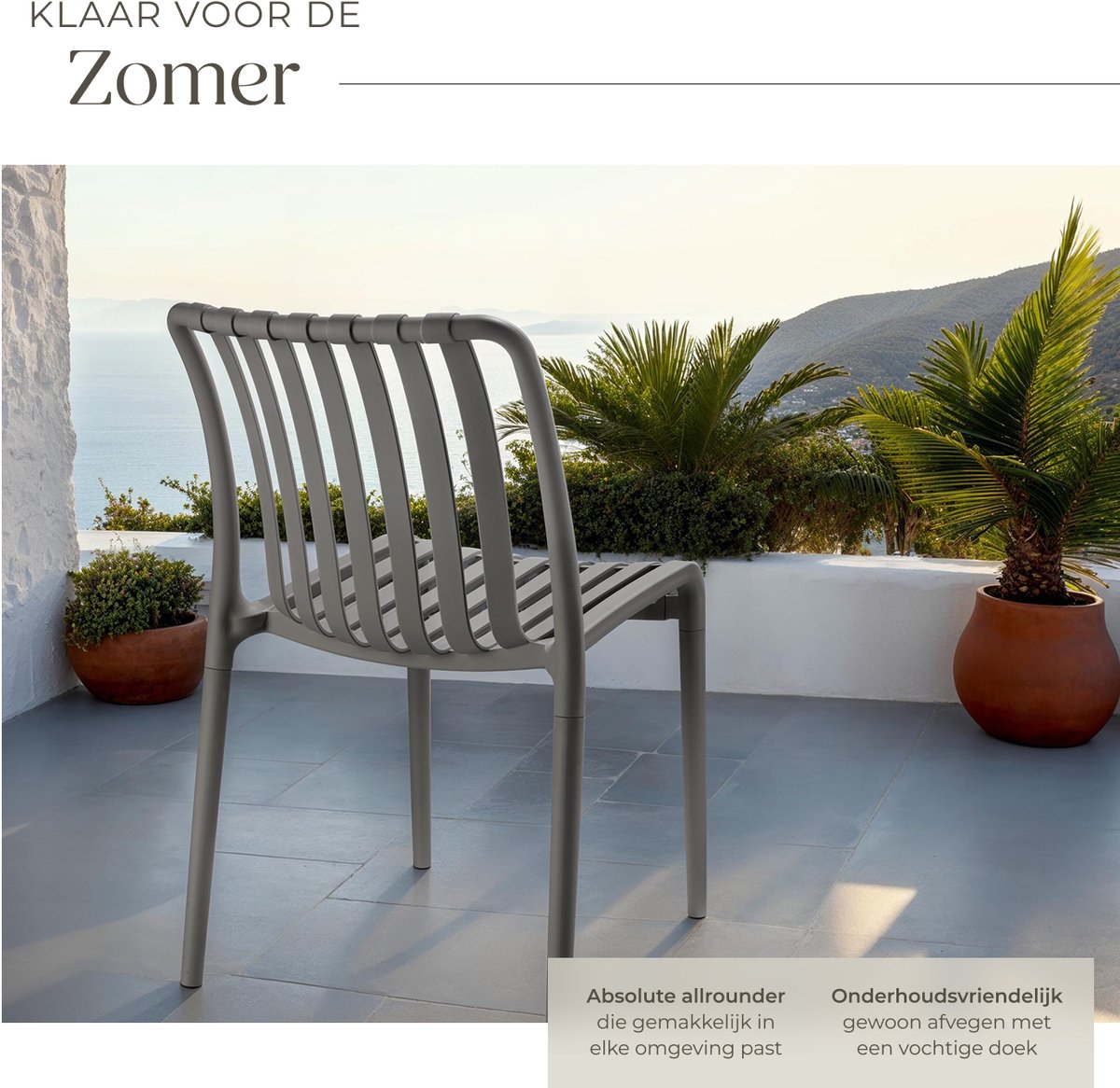 tectake® Set van 2 Tuinstoelen Alcudia - Antraciet - Kunststof Stoelen - Stapelbaar - Stoelen voor Tuin, Terras of Balkon - Weerbestendig en UV-bestendig - Draagkracht 120kg per Tuinstoel – foto 8