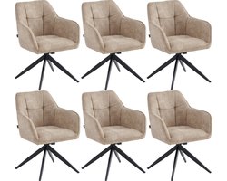 Colenis® - Lungo Eetkamerstoel - Set Van 6 - Beige - Microfiber Stof - Microvezel - Industrieel - 180°