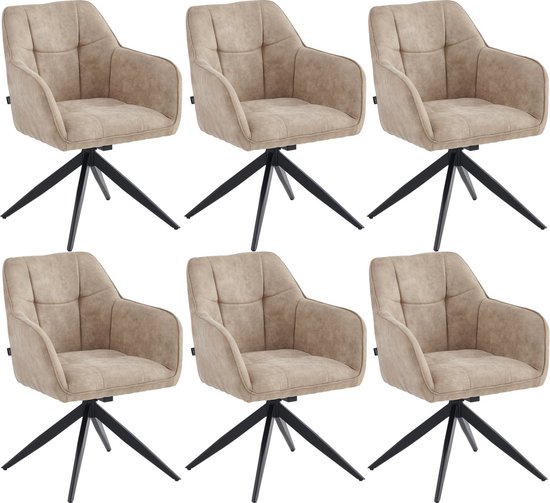 Colenis® - Chaise de salle à manger Lungo - Set de 6 - Beige - Tissu microfibre - Microfibre - Style industriel
