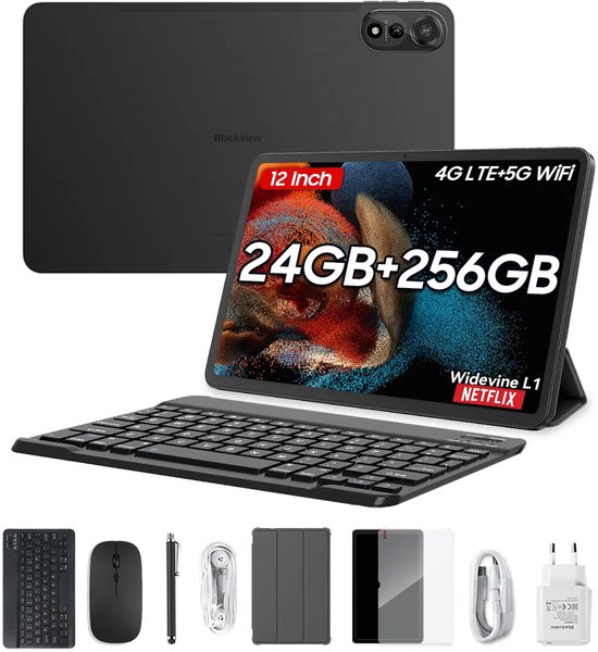 Blackview MEGA 2 Tablet Sets - Android 15 - 4G LTE+WiFi - 12 Inch - 24GB RAM - 256GB - Widevine L1 - 9000mAh - Grijs