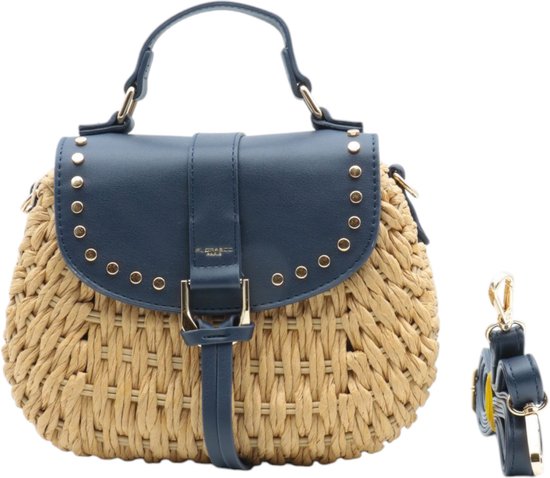 Flora Co Sac bandoulière tendance en raphia naturel/bleu bol