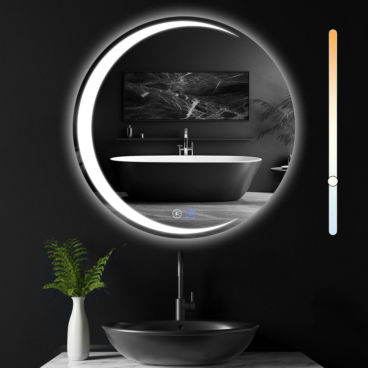 NETTLIFE Badkamerspiegel met LED Verlichting - Dimbaar - LED badkamerspiegel IP44 - 3 LED standen - Ronde - Wandspiegel met touch switch - Nikkel - 50cm