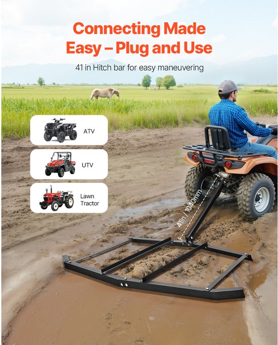 Sleeprotorkopeg, 1830 mm Getrokken Opritnivelleerder, Q235 Staal met Penkoppeling voor Off-Road Voertuigen, Utv'S, Gazontractoren, Egaliseergereedschap voor Grind — afbeelding 5
