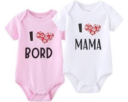 Unisex-Baby 2-pack effen eendelige pasgeboren tweeling I Love Papa I Love Mama bodysuits 0-24 maanden jongens en meisjes