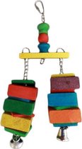 Vrolijk speeltje met kleuren van hout met bellen kaketoe of papegaai.