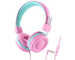 StayPowered Kinderhoofdtelefoon - Veilig en Comfortabel voor Kinderen - Volumebegrenzing - Zachte Hypoallergene Oorkussens - Verstelbare en Robuuste Hoofdband - Opvouwbaar Ontwerp - Tangle-Free Kabel - Roze - Levering Sneller dan Aangegeven!