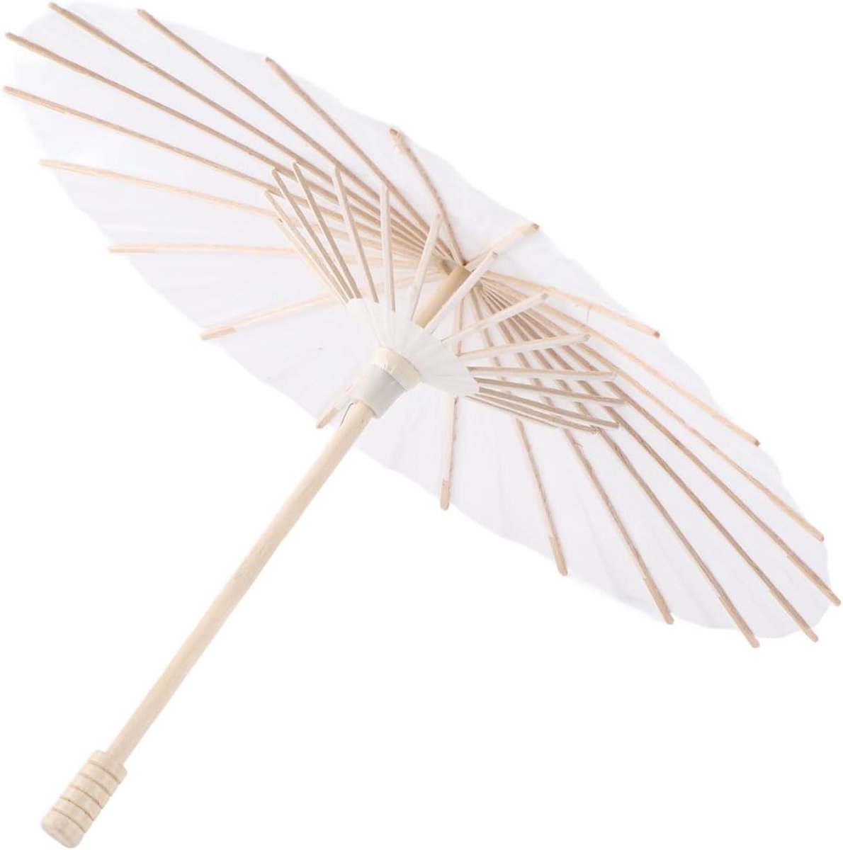 Handcrafted Chinese paper parasol with wooden handle - ideal for photo props, cosplay, and wedding decor. White, 30 cm.