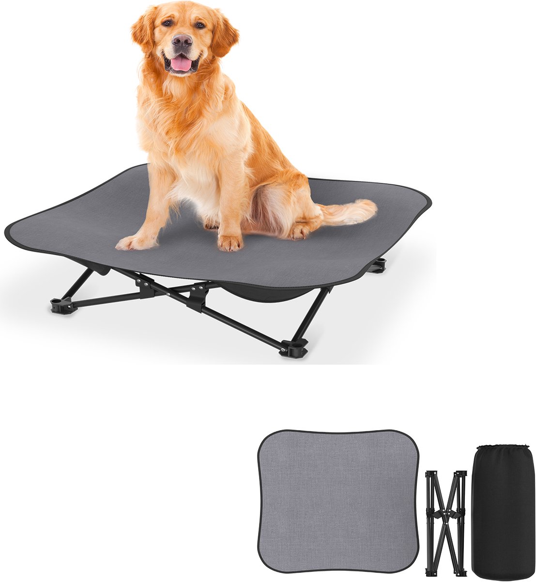 Aufun Opvouwbaar hondenbed / kattenbed - 87 x 87 x 33 cm - verhoogd - van polyester - grijs - geschikt voor binnen en buiten, kamperen, tuin, terras, appartement