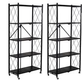 Étagère pliante FOXSPORT - Lot de 2 - Étagère avec roulettes 360 ° - 5 niveaux 72 x 37 x 163 cm - Étagère ouverte - Meuble mural - Rangement de Cuisine - Bibliothèque - Support de rangement pour micro-ondes - Acier inoxydable - Set de 2