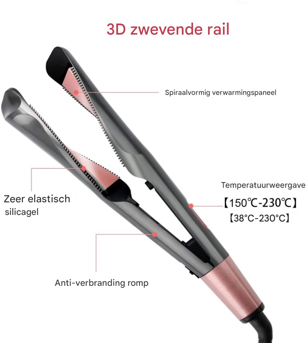 Stijltang 5 Temperatuurstanden 150-230°C voor Krullen en Golven - afbeelding 3