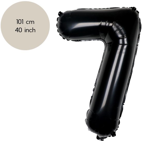 Fienosa - Cijfer Ballonnen - Nummer 7 - Zwart - 101 cm - Helium Ballon - Verjaardag Versiering - Verjaardag Ballon - Leeftijd verjaardag - Verjaardagsballon - Verjaardag