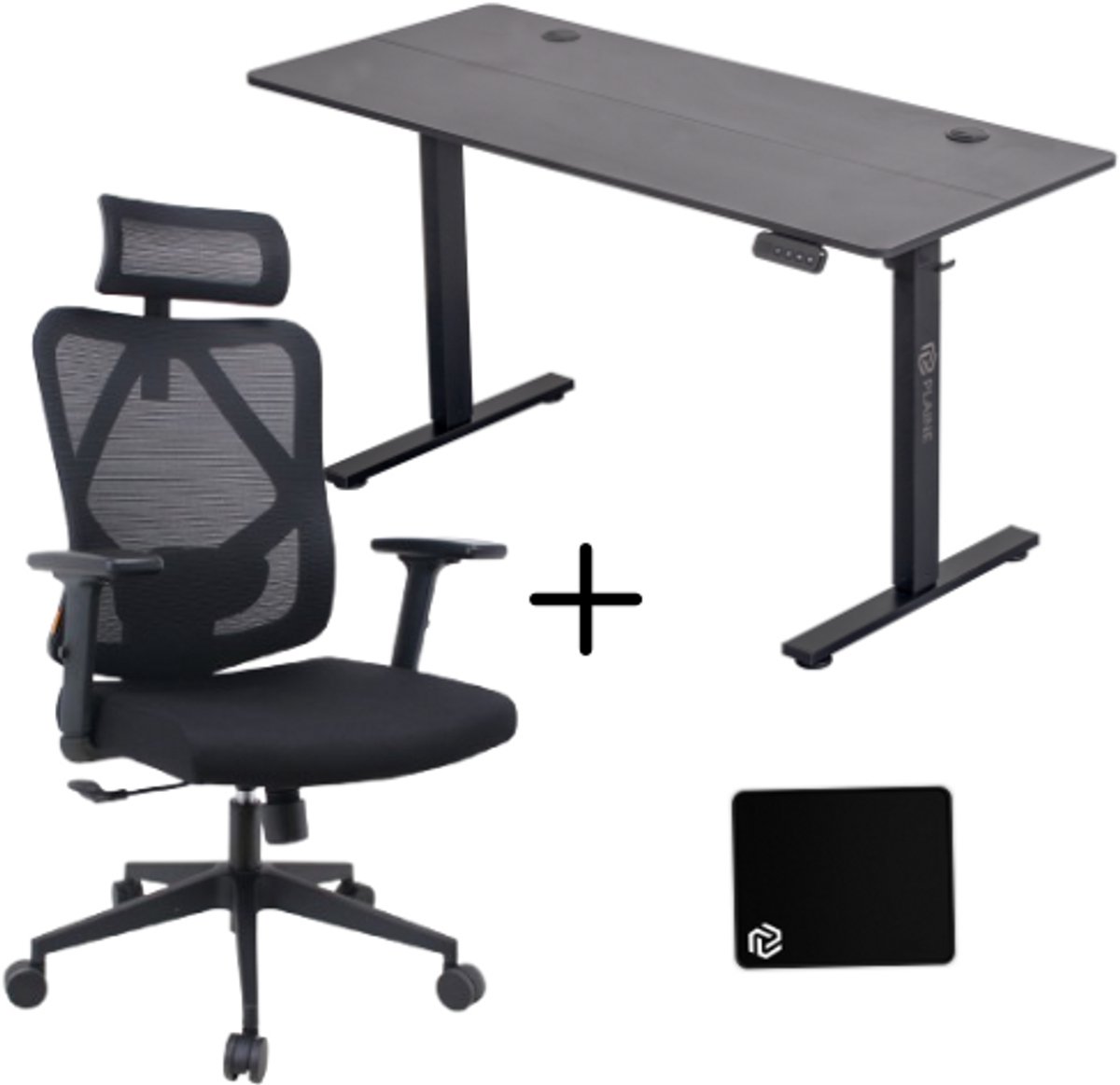 Zit-sta bureau elektrisch verstelbaar + Ergonomische Bureaustoel & Muismat - Zwart/Zwart - 140x60cm - Thuiswerkplek