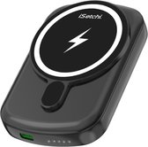 iSetchi Powerbank 10000 mAh (15 Watt Oplader) - Klein Formaat - Zwart - 20 Watt USB-C Poort - Magnetisch & Draadloos - Externe Batterij - Geschikt voor MagSafe Apple iPhone 12/13/14/15/16